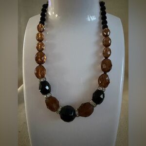 Elegant Black and Amber Faceted Bead Necklace